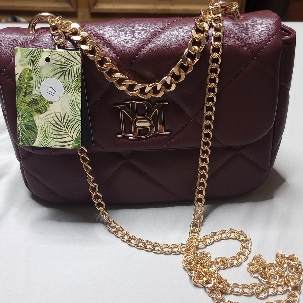 Badgley Mischka Burgundy Shoulder Bag with Gold Chain NWT
